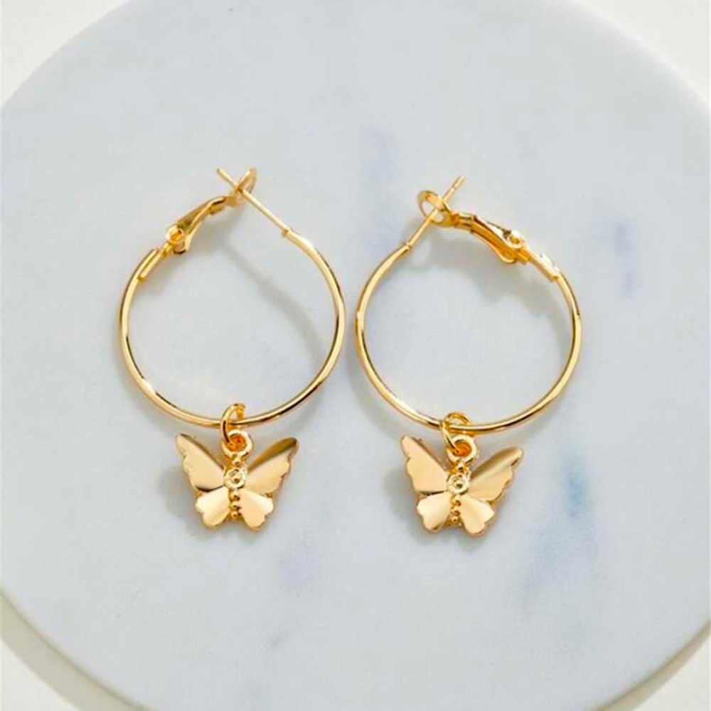 Gold butterfly hoop earrings